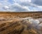 Puddles on plowed field after spring rain