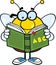 Pudgy Bee Cartoon Character With Glasses Reading A ABC Book