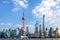 The Pudong skyline of Shanghai on a sunny day