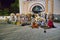 Puebla, Mexico - November 1st, 2019:group of dancers of tecuanes gathered at the entrance of the pantheon of acatlan after the