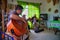 Puebla, Mexico - November 1st, 2019: musicians serenading the altar, an altar for the Day of the Dead celebrations, pre-Hispanic