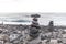 Puerto de la Cruz. Stone piles Cairns on Playa Jardin, Peurto de la Cruz, Tenerife, Canary Islands, Spain. Selfmade rock-monume