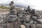 Puerto de la Cruz. Stone piles Cairns on Playa Jardin, Peurto de la Cruz, Tenerife, Canary Islands, Spain. Selfmade rock-monume