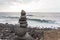 Puerto de la Cruz. Stone piles Cairns on Playa Jardin, Peurto de la Cruz, Tenerife, Canary Islands, Spain. Selfmade rock-monume