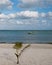 Puerto Juarez fishing boat in harbor as seen from beach as seen from beach in Puerto Juarez harbor in Cancun Mexico