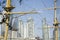 Puerto Madero, buildings seen through the masts and ropes of Sarmiento Frigate