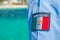 Puerto Morelos, Mexico - January 10, 2018: Close up of mexican shield printed in a t-shirt in Puerto Morelos