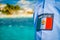 Puerto Morelos, Mexico - January 10, 2018: Close up of selective focus of mexican shield printed in a t-shirt in Puerto