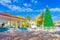 Puerto Morelos, Mexico - January 10, 2018: Outdoor view of a huge christmast tree in the park in Puerto Morelos, Yucatan