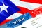 Puerto Rico immigration visa. Closeup Visa to Puerto Rico focusing on word VISA, 3D rendering. Travel or migration to Puerto Rico