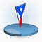 Puerto Rico map in round isometric style with triangular 3D flag of Puerto Rico