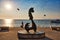 Puerto Vallarta, Mexico-20 April, 2018: Famous Malecon sculptures located on scenic ocean boardwalk