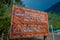 PUERTO VARAS, CHILE, SEPTEMBER, 23, 2018: Informative sign of National Park Vicente Perez Rosales in front of the Lake