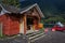 PUERTO VARAS, CHILE, SEPTEMBER, 23, 2018: Outdoor view of house buildings and some cars parked in the shore of National