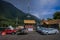 PUERTO VARAS, CHILE, SEPTEMBER, 23, 2018: Outdoor view of house buildings and some cars parked in the shore of National