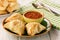 Puff pastries with meat samosa - traditional uzbek and indian pastry.