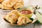 Puff pastries with meat samosa - traditional uzbek and indian pastry.