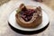 Puff pastry cake with berries on wooden background