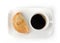 Puff pastry  and Coffee Cup on white Background isolate. Continental Breakfast. Coffee Break, Black coffee with pie