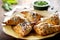 Puff pastry filled with green peas and cheese