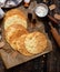 Puff pastry round layers of homemade traditional Russian napoleon cake