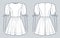 Puff Sleeve Dress technical fashion illustration. Mini Dress fashion flat technical drawing template, round neck
