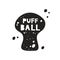 Puffball mushroom grunge sticker. Black texture silhouette with lettering inside. Imitation of stamp, print with scuffs