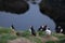 Puffin rock on southern coast of Iceland