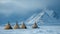 Puffin tents, traditional tepee tepees in the snow-capped mountains