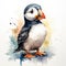 Puffin. Watercolor painting on white background. Illustration Generative AI