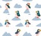 Puffins on the rocks seamless pattern