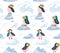 Puffins on the rocks seamless pattern