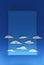 Puffy clouds on blue sky, template in flat papercut design. Digital render