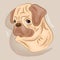 Pug dog animal cute face. Vector funny happy doggy head portrait.