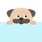 Pug dog mops and paw. Cute cartoon character. Flat design