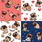 Pug dog pattern set, cartoon style