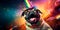 pug donning a celebratory party hat and enthusiastically blowing a tiny horn. Generative AI