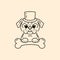 Pug gentleman Cartoon pug-dog. Cute Dog in the hat and with a bone. Line art design, Vector illustration