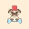 Pug gentleman Cartoon pug-dog in the hat and with a bone. Cute Dog line thin icon, Vector illustration