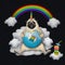 Pugicorn eats blue donut on cloud