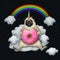 Pugicorn eats pink donut on cloud