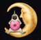 Pugicorn eats pink donut on moon