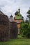 The Puhtitsa Dormition convent. Kuremae, Estonia. Baltic country. Woodpile. Firewood is laid in the form of stacks. The