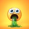 Puking emoji isolated on yellow background, disgusted or sick emoticon, vomiting emoji 3d rendering