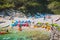 Pula, Croatia - May 31, 2019: summer sea beach with kayaks