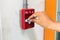 The pull handle fire alarm switch.