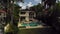 Pull out shot revealing a mansion with swimming pool Miami 4k