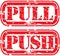 Pull push rubber stamp, vector