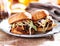 Pulled pork sandwiches with bbq sauce and slaw