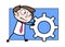 Pulling a Gear Wheel - Office Businessman Employee Cartoon Vector Illustration
